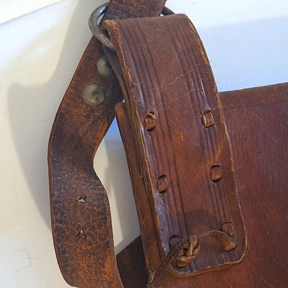 Antique Handmade Hide Leather Messenger Crossbody Bag Morrocan Style Embroidery